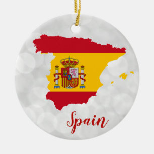 Spain Spanish Flag Map Ceramic Tree Decoration
