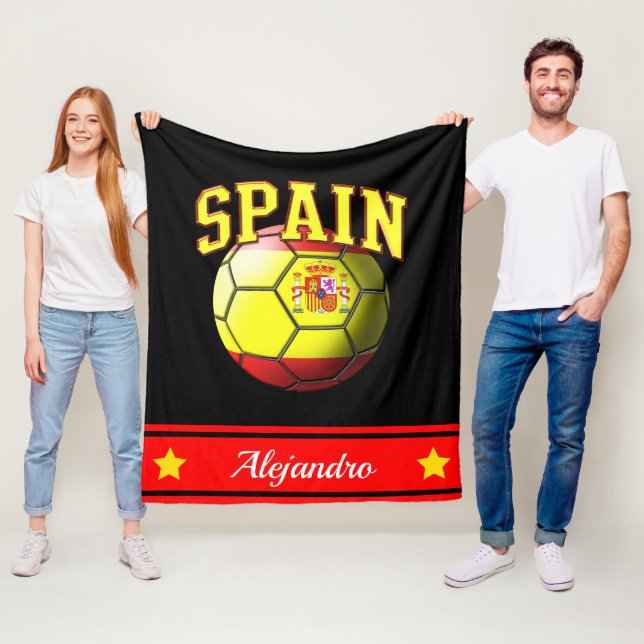 Spain Spanish Flag Soccer Ball | Name Fleece Blanket (In Situ)