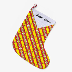 Spain Spanish Flag Tiled Personalised Name Large Christmas Stocking