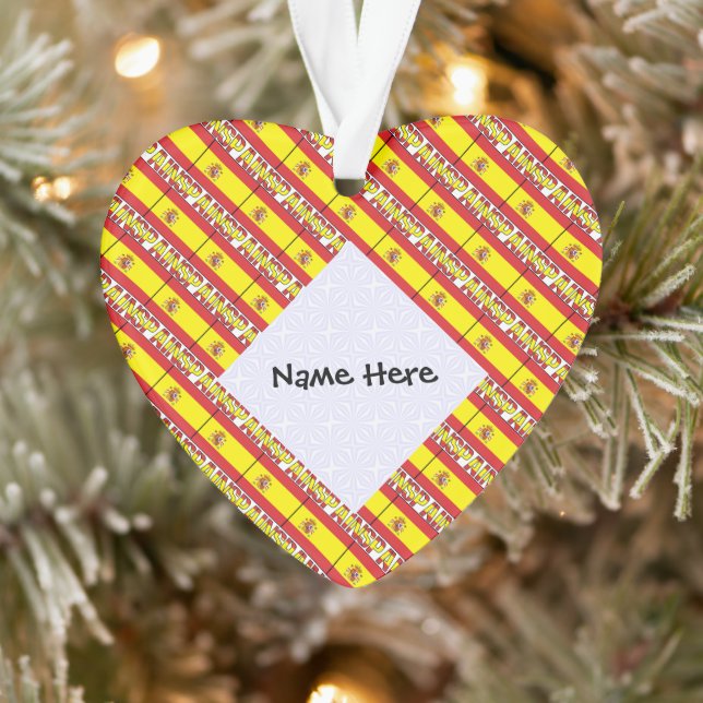 Spain Spanish Flag Tiled Personalised Name  Ornament (Tree)