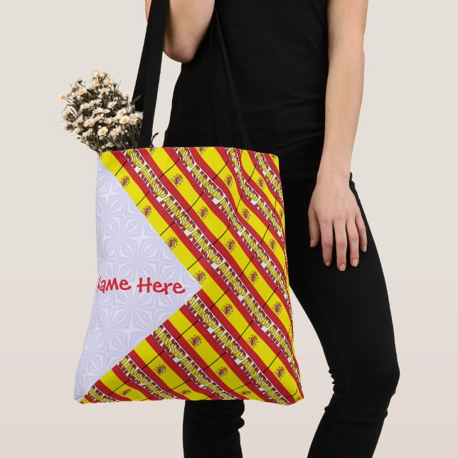 Spain Spanish Flag Tiled Personalised  Tote Bag (Close Up)