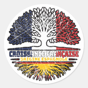 Spain Spanish French France Tree Roots Flag Classic Round Sticker