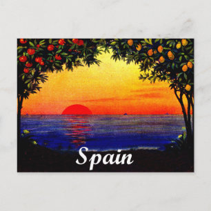 Spain, summer romantic sunset on the beach,vintage postcard