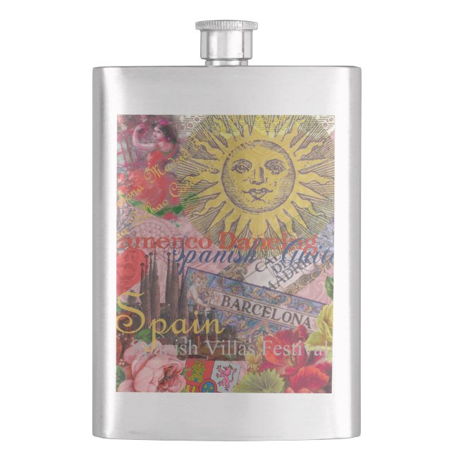 Spain Sunshine Spanish Travel Art Hip Flask (Front)