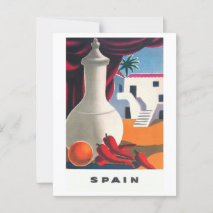 Spain, Terrace, Welcoming, Vintage Inspired Postcard