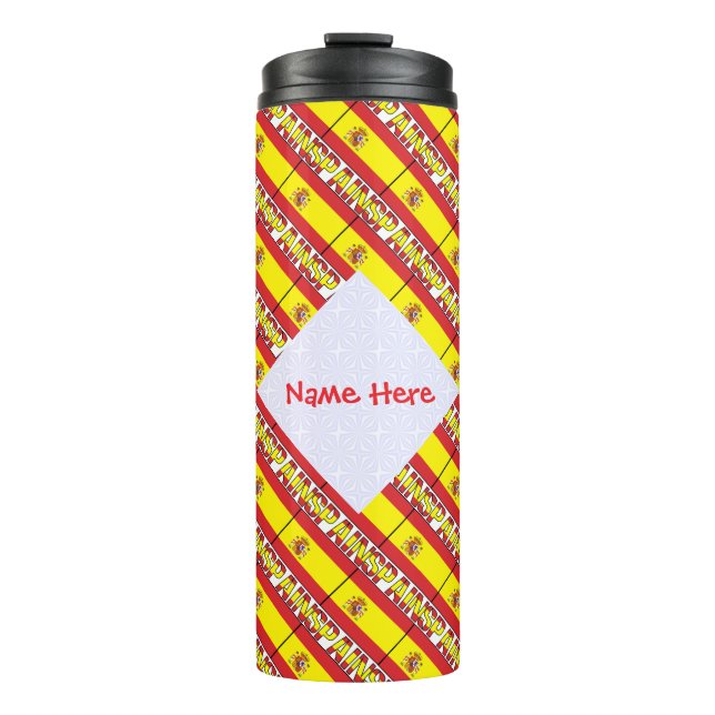 Spain Tiled Flag Personalised Thermal Tumbler (Front)