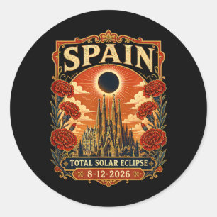 Spain Total Solar Eclipse 2026 Barcelona Sagrada Classic Round Sticker