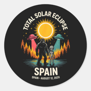 Spain Total Solar Eclipse 2026 Bigfoot Alien Classic Round Sticker