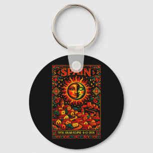Spain Total Solar Totality Eclipse 2026 Folk Art Key Ring