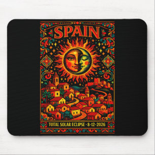 Spain Total Solar Totality Eclipse 2026 Folk Art Mouse Pad
