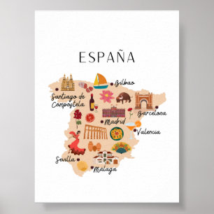 Spain travel map poster