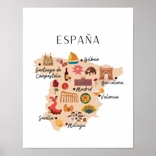Spain travel map poster