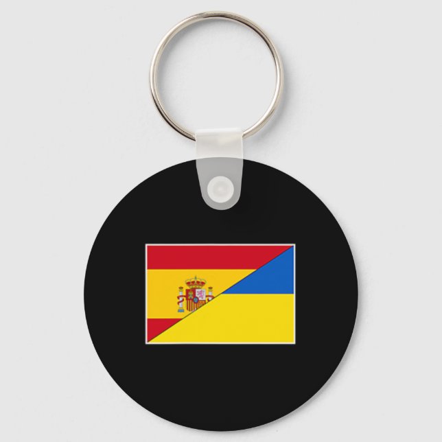 Spain Ukraine Flag Spanish Ukrainian Support Citiz Key Ring (Front)