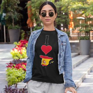 Spain Vertical I Love Spanish Flag Map Womens T-Shirt