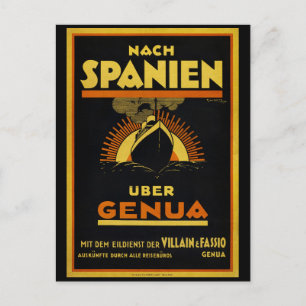 Spain via Genoa Vintage Travel Poster Restored Postcard