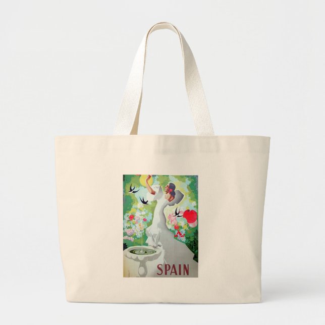 Spain Vintage Image Large Tote Bag (Front)