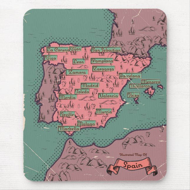 Spain Vintage old map Mouse Pad (Front)