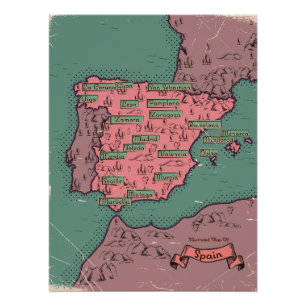 Spain Vintage old map Poster