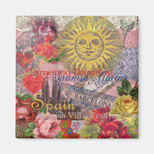 Spain Vintage Trendy Spanish Travel Collage Magnet
