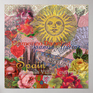 Spain Vintage Trendy Spanish Travel Collage Poster