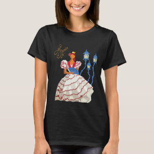Spain Woman Travel Retro Vintage Black Tee