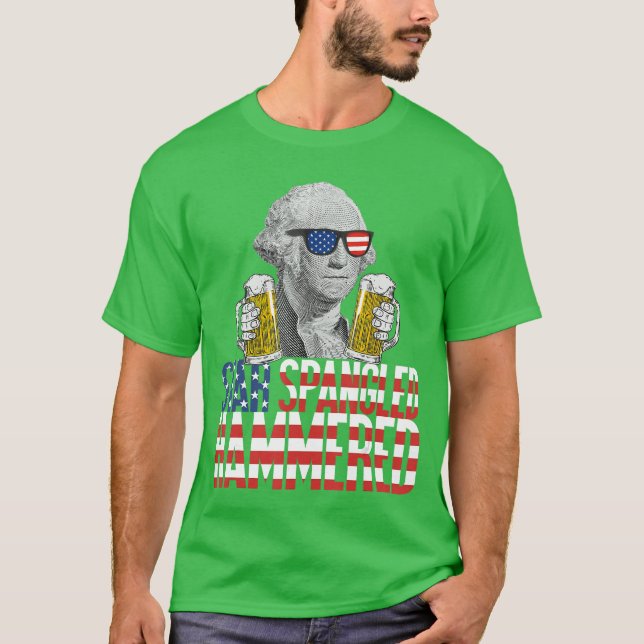 Spangled Hammered George Washington Beer Lover T-Shirt (Front)