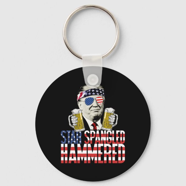 Spangled Hammered President Donald Trump Beer Love Key Ring (Front)