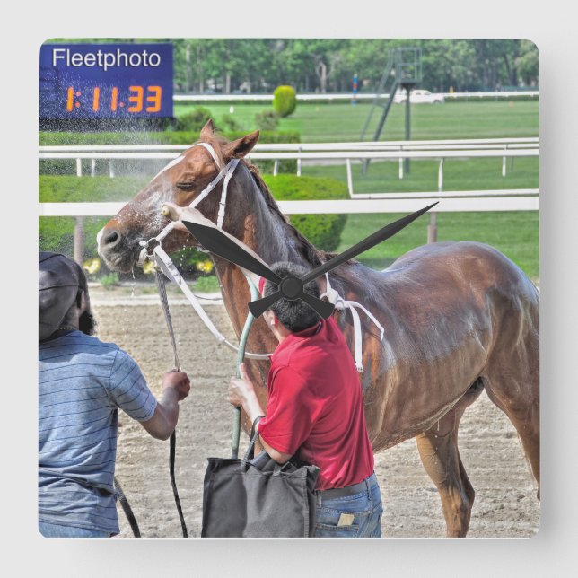 Spango wins at Belmont Park Square Wall Clock (Front)