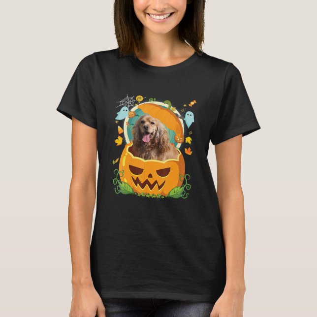 Spaniel Cocker Dog Witch Cute Hat Funny Halloween  T-Shirt (Front)
