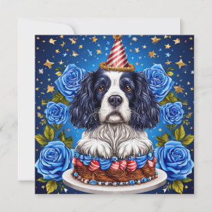 Spaniel Dog Celebrating Birthday With Festive Hat Holiday Card