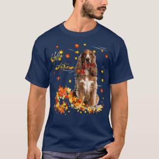 Spaniel Dog Hello Autumn For Dog Lover Thanksgivin T-Shirt