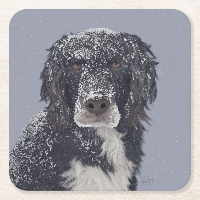 Spaniel dog mix pet portrait  square paper coaster (Front)
