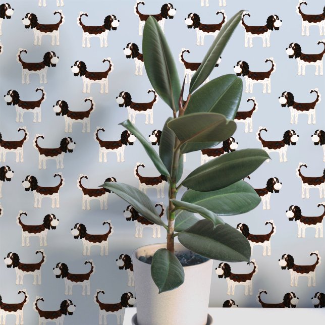 Spaniel Dog Pattern Wallpaper (Cute Cavalier King Charles Spaniel dog peel and stick wallpaper)