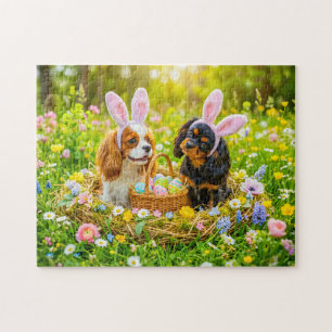 Spaniel duo in easter nest meadow jigsaw puzzle