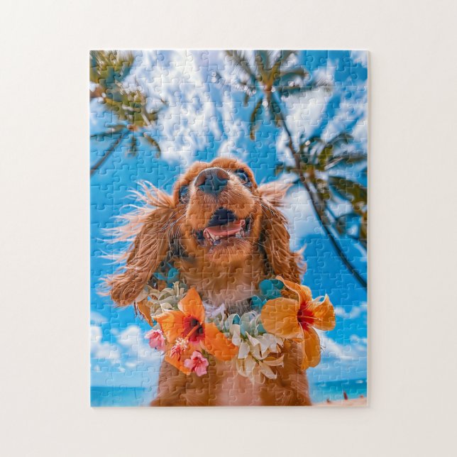 Spaniel Selfie At Tropical Beach Jigsaw Puzzle (Vertical)