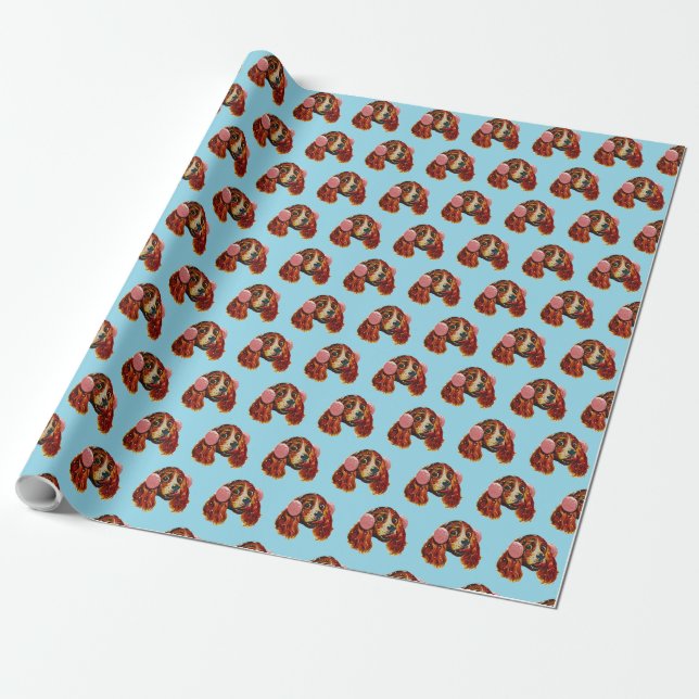 Spaniel With Pink Earmuffs Wrapping Paper (Unrolled)