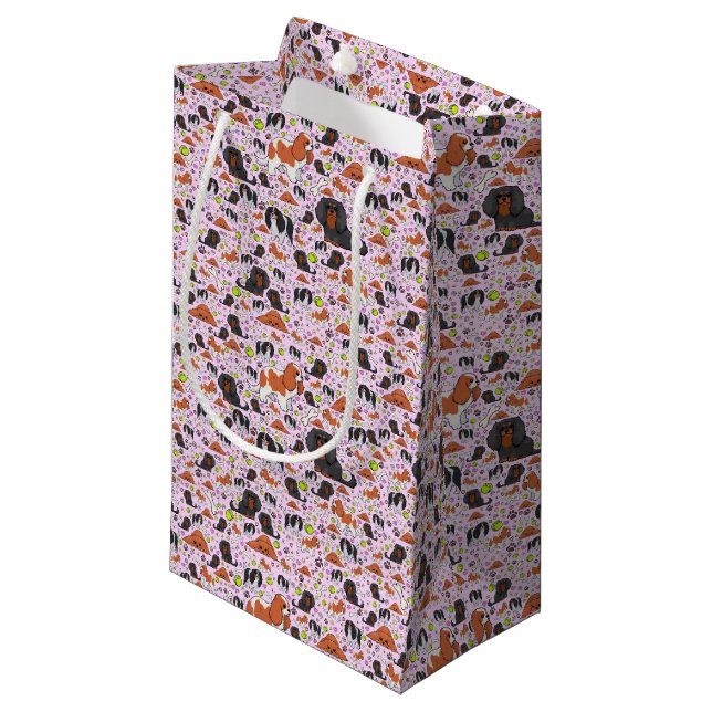 Spaniels in Pink Small Gift Bag (Front Angled)