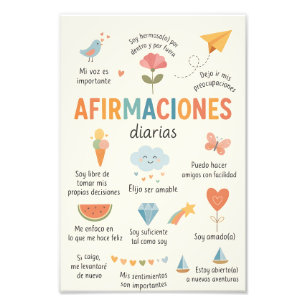 Spanish Affirmations , Therapy Office Decor.School Photo Print