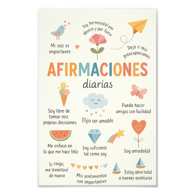 Spanish Affirmations , Therapy Office Decor.School Photo Print (Front)