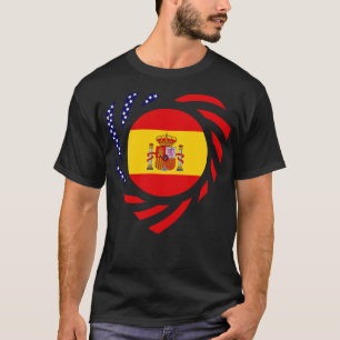 Spanish American Multinational Patriot Flag Heart T-Shirt