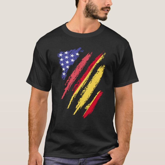 Spanish American Patriot Grown Heart Flag Stripes T-Shirt (Front)