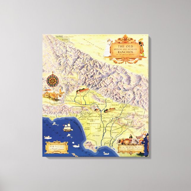 Spanish and Mexican Ranchos of Los Angeles Map Canvas Print (Front)