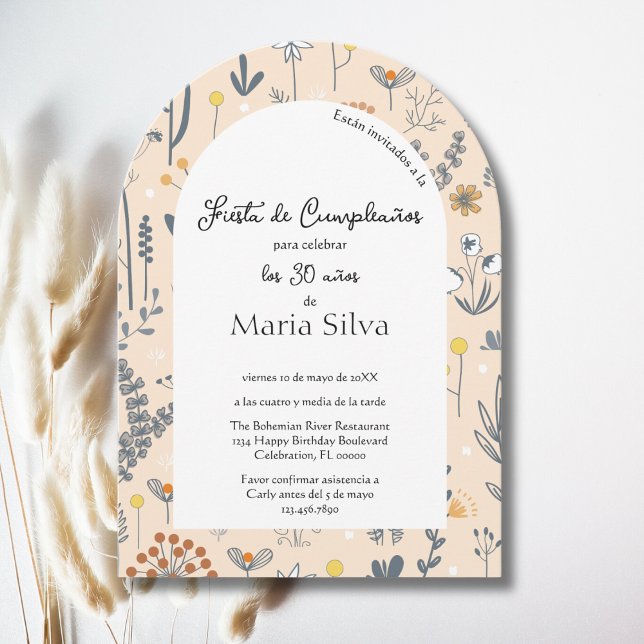 Spanish Any Age Boho Wildflower Birthday Party Invitation (Creator Uploaded)