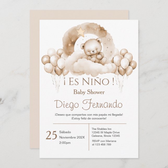 Spanish Baby Shower Boy invitation (Front/Back)
