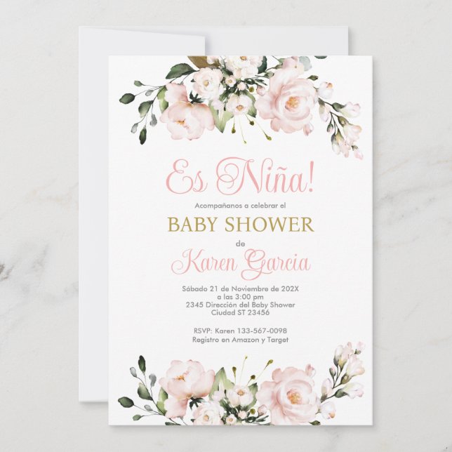 Spanish Baby Shower Girl Invitation (Front)