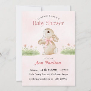 Spanish Baby Shower Invitation Pink Bear Girl