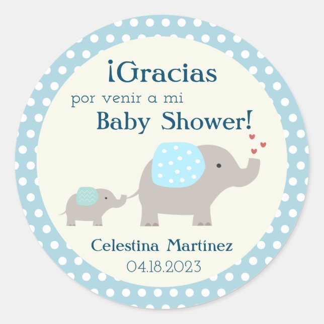 Spanish Baby Shower/Pegatina Baby Shower Elephants Classic Round Sticker (Front)