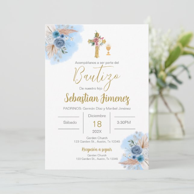 Spanish Baptism Boy Invitation (Standing Front)