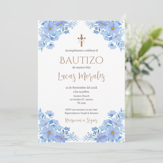 Spanish Baptism Boy Invitation (Standing Front)