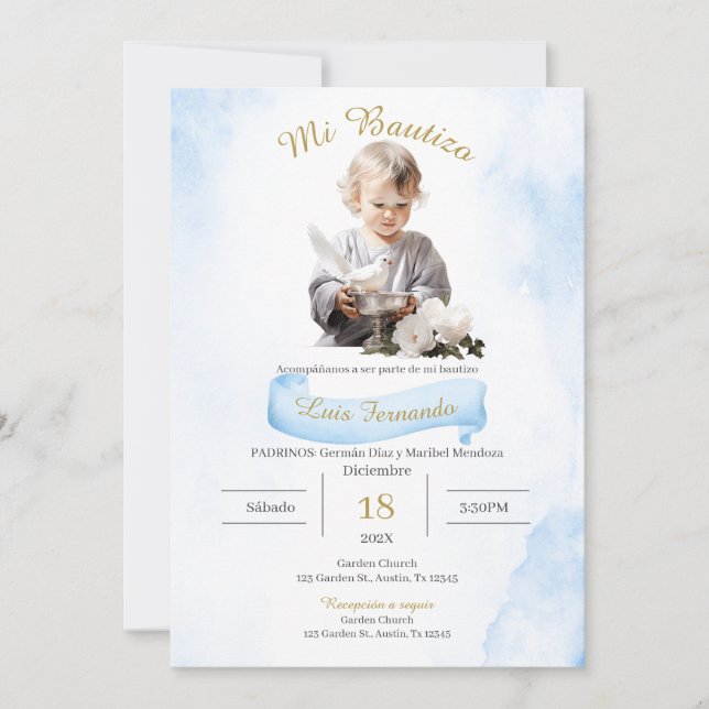 Spanish Baptism Boy Invitation (Front)